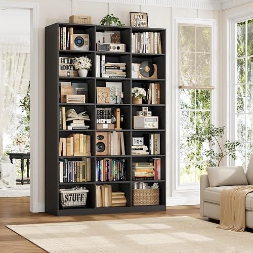 HOSTACK 86" H Triple Wide Bookshelf and Bookcase, 7 Tier Tall Bookshelf with Storage, Large Bookcase with 21 Open Display Storage Shelves, Wood Book Shelf Media CD DVD Storage for Living Room, Black thumbnail 7
