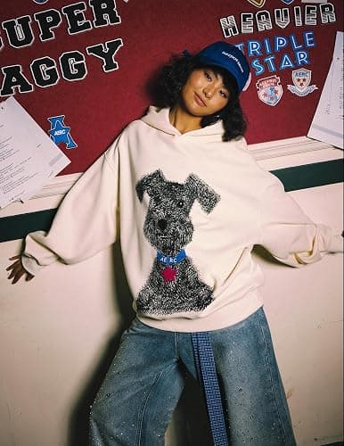 Aelfric Eden Dog Graphic Hoodie Oversized Cute Star Sweatshirt Unisex Y2k Casual Hooded Pullover thumbnail 3
