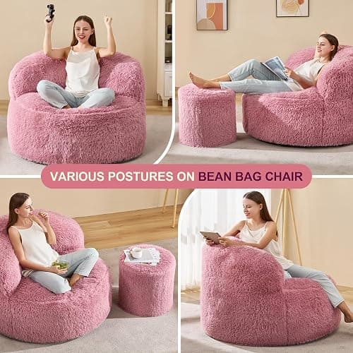 Hobestluk Bean Bag Chair Giant Bean Bag Chairs for Adults Big Bean Bag Chair with Memory Foam Filled Large Beanbags for Living Room, Bedroom (Pink, Standard) thumbnail 7