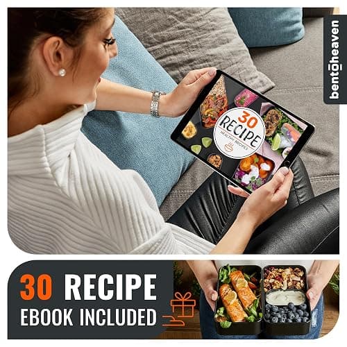 Bentoheaven Premium Bento Box Adult Lunch Box with Compartments for Women & Men, Set of Utensil & Chopsticks & Dip Container, Cute Japanese Kids Bento Lunch Box, Microwavable (Symph Onyx) thumbnail 6