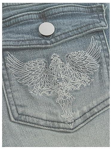 MakeMeChic Women's Bell Bottom Jeans Stretchy Flared Jeans Embroidered Y2K High Waist Denim Pants thumbnail 4