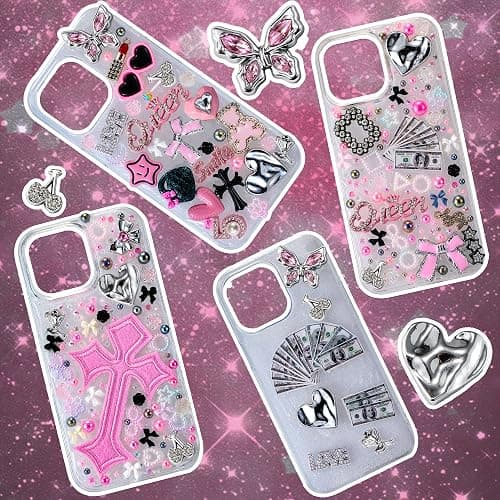 XHYMIA Junk Case Charms Kit, Junk Phone Case with Big Charms, Nail Bow Pearl Flatback Resin Charm for DIY Crafts thumbnail 3