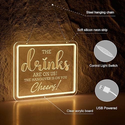 Bar Neon Sign The Drinks Are On Us LED Signs The HanGover is On You Cheers Neon Light Gifts for Wedding Party Bars Pubs Neon Signs Decorations thumbnail 4