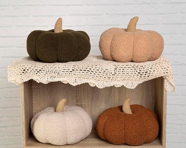 Pearhead Rust Sherpa Pumpkin, Plush Stuffed Halloween Home Decorations, Modern Fall Home Decor, Rust | Burlap Stem, Halloween or Thanksgiving Decor, Plush and Soft Autumn Accent - Mantels, Shelves and Cozy Fall Home Styling thumbnail 5