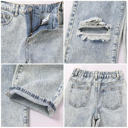 IBTOM CASTLE Girls Baggy Jeans Wide Leg Denim Pants Y2K Jean for Kids 7-12Y | Cute Bow, Star Ripped Distressed, Y2K Trendy Pant, High Waist Elastic Back, Multi-Pockets Jean for Back to School Casual Wear thumbnail 5