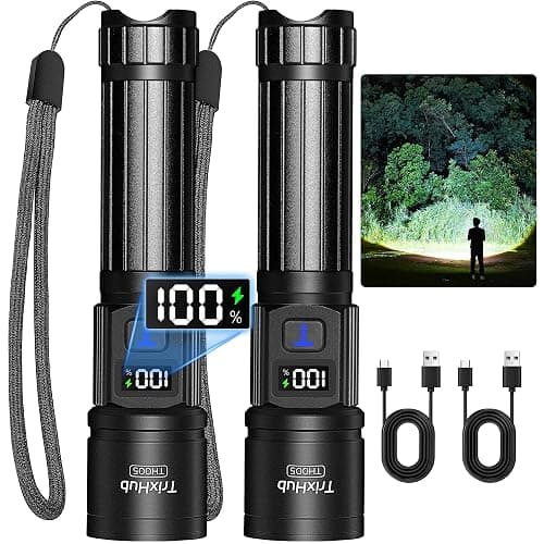 TrixHub Rechargeable Flashlights 2 Pack, Super Bright High Lumens Flash Light, 5 Modes Zoomable Linternas with LCD Digital Display, Powerful Handheld LED Flashlights for Home Emergencies Camping - Image 1