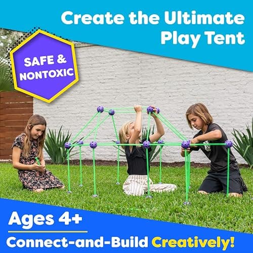 Fun Forts Glow Fort Building Kit for Kids - 81 Pack Glow in The Dark STEM Building Toys Indoor Outdoor Play Tent for Kids Construction Toys with 53 Rods and 28 Spheres thumbnail 4