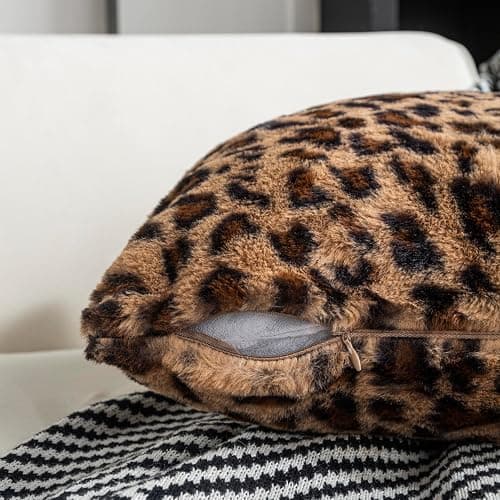 AGOKABA Leopard Print Faux Fur Throw Pillow Covers, 12x20 Inch, Set of 2, Soft Plush Animal Print Decorative Lumbar Cushion Cases for Sofa Bed Chair | Safari-Inspired Decor in Warm Terracotta Brown thumbnail 5