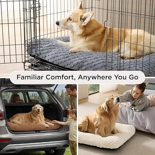 Bedsure Small Washable Dog Bed for Crate, Soft Fluffy Bubble Fleece Pet Bed Mat, Non-Slip and Machine Washable Kennel Sleeping Pad for Small Dogs/Puppy/Cat, for Crate/Floor/Car, 23"x17"x3", Beige thumbnail 4