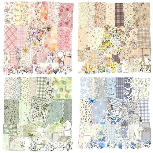 OKUPAN Scrapbook Supplies Kit – 400Pcs Scrapbook Paper & Journal Stickers | 4 Pack Vintage Floral Journaling Supplies for Bullet Journaling, Retro Crafts, Planner, Mixed Media, Collage Card Album - Image 1