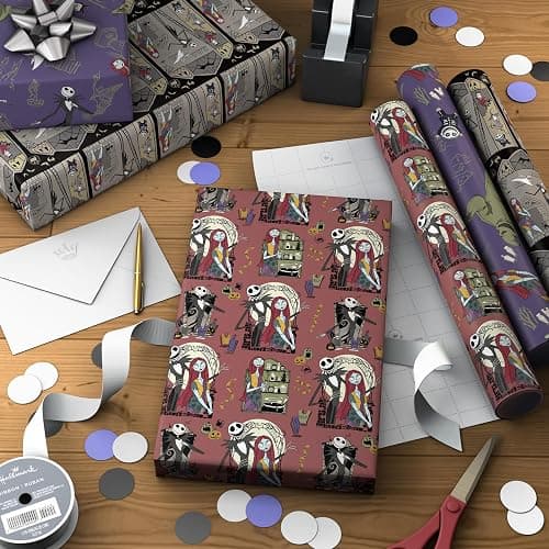 Hallmark Nightmare Before Christmas Wrapping Paper Mini Rolls, 3-Pack (Jack Skellington, Sally, Zero on Pink, Purple, Black) for Birthdays, Valentine's Day, Halloween, Any Occasion - 45 Sq. Ft. Total thumbnail 3