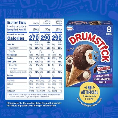 Drumstick Dipped Variety Pack, Vanilla Fudge, Vanilla Caramel, Vanilla Sundae Cone, 8 Count (Frozen) thumbnail 2