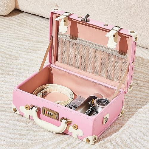 Unitravel 12inch Women Cute Suitcase Small Train Case with Straps thumbnail 3