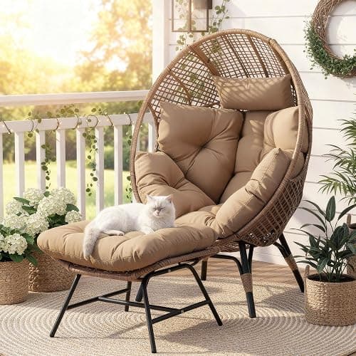 NICESOUL Egg Chair Indoor Outdoor, Large Egg Lounge Chair w/Ottoman, Oversized Comfy Cushioned Brid Cage Seat 440lbs, Boho Nest Seat with Footstool for Patio, Bedroom, Lawn, Backyard, Brown - Image 1