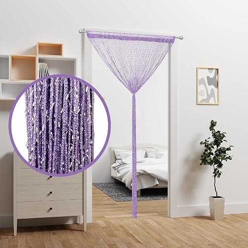 Atsweetlife Door String Curtain Doorway Beads Curtains,Hanging Room Divider Beaded Decor Hippie Glitter Fringe Panel Closet Window Doors Sequin Sheer Boho Doors Tassel (Purple) thumbnail 3