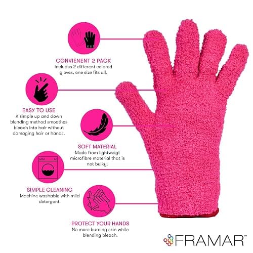 FRAMAR Bleach Blender Microfiber Gloves For Hair Dye – Hair Color Gloves, Microfiber Mitt For Cleaning, Hairstylist Essentials, Hair Salon Supplies, Extra Absorbent On Bleach – 2 Pack thumbnail 3