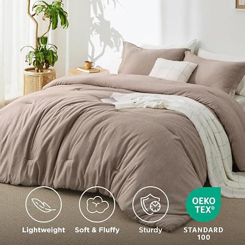 Bedsure Full Comforter Set - Khaki Soft Bedding for All Seasons, Cationic Dyed Bed Set, 3 Pieces, 1 Full Size Comforter (82"x86") and 2 Pillow Shams (20"x26"+2") thumbnail 5