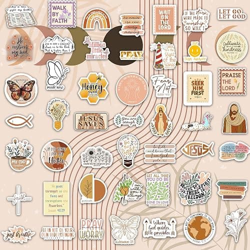 Puraesla 160pcs Boho Christian Stickers Inspirational Bible Verse Stickers, Waterproof Vinyl Faith & Jesus Decals for Journaling Bibles Water Bottle Scrapbook Laptop Gifts for Kids thumbnail 5