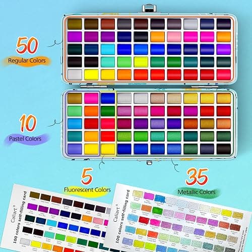Caliart Watercolor Paint Set, 100 Colors Portable Travel Water Color Palette Kit with Detail Paint Brush, Art Supplies for Painting Coloring, Christmas Gifts for Artist Adult Teen Girls Boys Beginners thumbnail 4