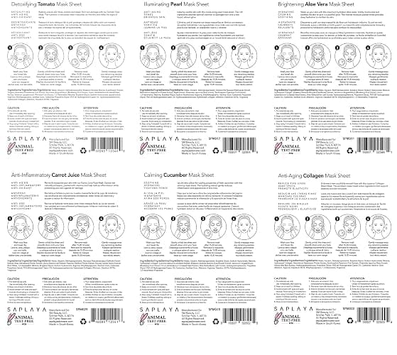 Saplaya K-Beauty Facial Skincare Natural Beauty Multi-Pack Face Sheet Masks Balanced Skin Care Made In South Korea (Hydro Boost (Mango, Tomato, Carrot, Aloe, Pearl, Collagen)) thumbnail 8