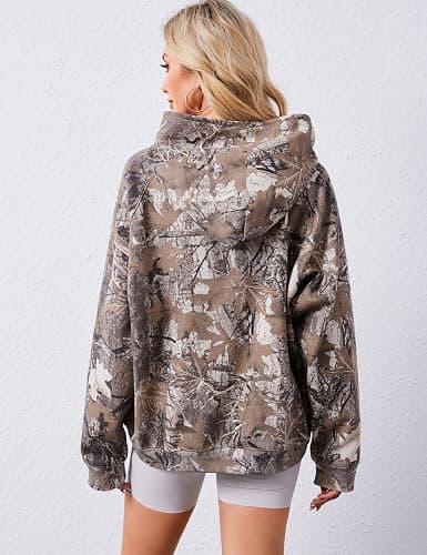 Lauweion Women Solid Basic Fleece Letter Loose Hoodie Sweatshirt Long Sleeve Kangaroo Pocket Drop Shoulder Pullovers Top thumbnail 2