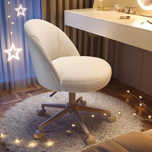 EnHomee Vanity Chair with Wheels, Small Office Chair with Back, Cute Armless Desk Chair for Makeup Room, Home Office,Bedroom, White - Image 1