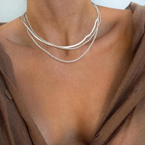 Freekiss Herringbone Necklace for Women,Dainty Gold Necklace,14k Gold Plated Snake,Gold Chain Choker Necklaces,Simple Gold Layered Necklaces,Gold Jewelry Gift for Women thumbnail 3