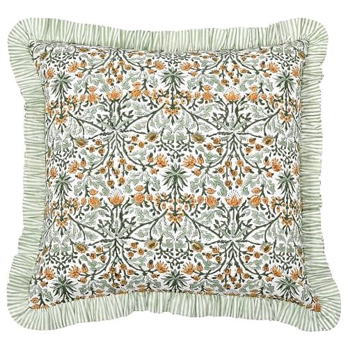 Ridhi Modern Farmhouse Pillow Covers Decorative Cotton Throw Pillow Covers Set of 2 Goldenrod Yellow Cushion Covers with Ruffle for Couch Sofa Bed Living Room Spring Home Decor 18x18 thumbnail 7