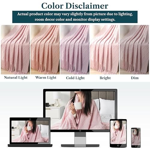 PAVILIA Light Pink Knit Throw Blanket, Soft Knitted Farmhouse, 50x60 | Lightweight Decorative Summer Fall Throw, Outdoor Textured Boho Blanket, For Couch Bed Sofa Chair Living Room Bedroom thumbnail 7