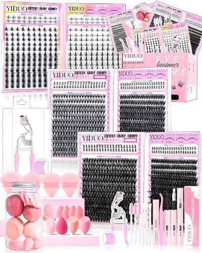 YIDUO Lash Clusters Kit 1400PCS Manga Wet Look Soft Thin Lashes 40D 50D 60D 80D 9-16mm Continuous Length D Curl Individual Lashes with Fairy Manga Bottom Lashes Full DIY Lash Tools Set for Beginner - Image 1