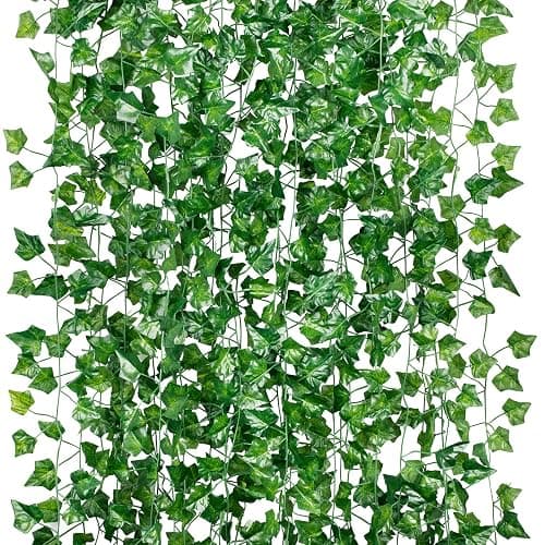 GPARK 84ft 12 Pack / 82 inch, Artificial Ivy Garland Fake Leaf Plants Vine, Hanging Leaves Garlands for Wedding Party Garden Kitchen Outdoor Greenery Wall Decor Green - Image 1