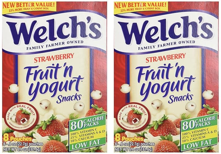 Welch's Strawberry Fruit'n Yogurt Snacks 8 Pouches (2 Pack - 16 Pouches Total) - Image 1