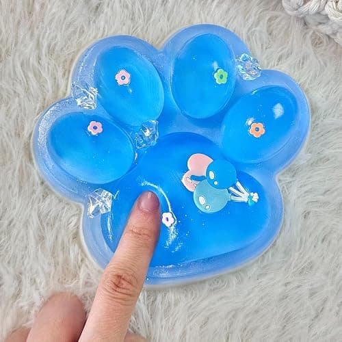 Pawfect Tail Big Taba Squishy Cat Paw, 5 in Large Paw Squeeze Toy Glittering Blue & White for Stress Relief and Relax, Sticky Squishies Fidget Toys for Party Favors Novelty Things Birthday Gift thumbnail 4
