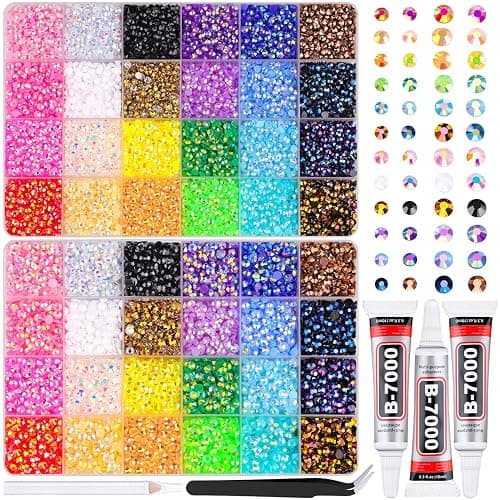 2 Boxes Jelly Rhinestones for Bedazzling, 24500Pcs 4mm&5mm Multicolor Flatback Resin Gems for Crafting, Bedazzler Kit with 3Pcs 10ml B7000 Jewelry Glue for DIY Crafts Tumblers Fabric Decor Nail Art - Image 1