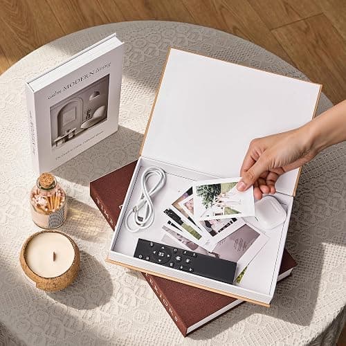 JARLINK Beautiful Decorative Books, Set of 3 Stackable Fake Books for Coffee Table, Shelf & Mantel Decor - Modern Home Decoration with Hidden Storage for Photos, Keepsakes & Living Room Styling, Brown thumbnail 2