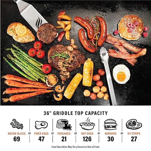Blackstone Original 36" Griddle, Portable Outdoor Grill with Built-In Hood, Black - Includes Extendable Side Shelves and Caster Wheels | Powder Coated Steel, 4 Burner, Propane, Extendable Side Shelf thumbnail 4