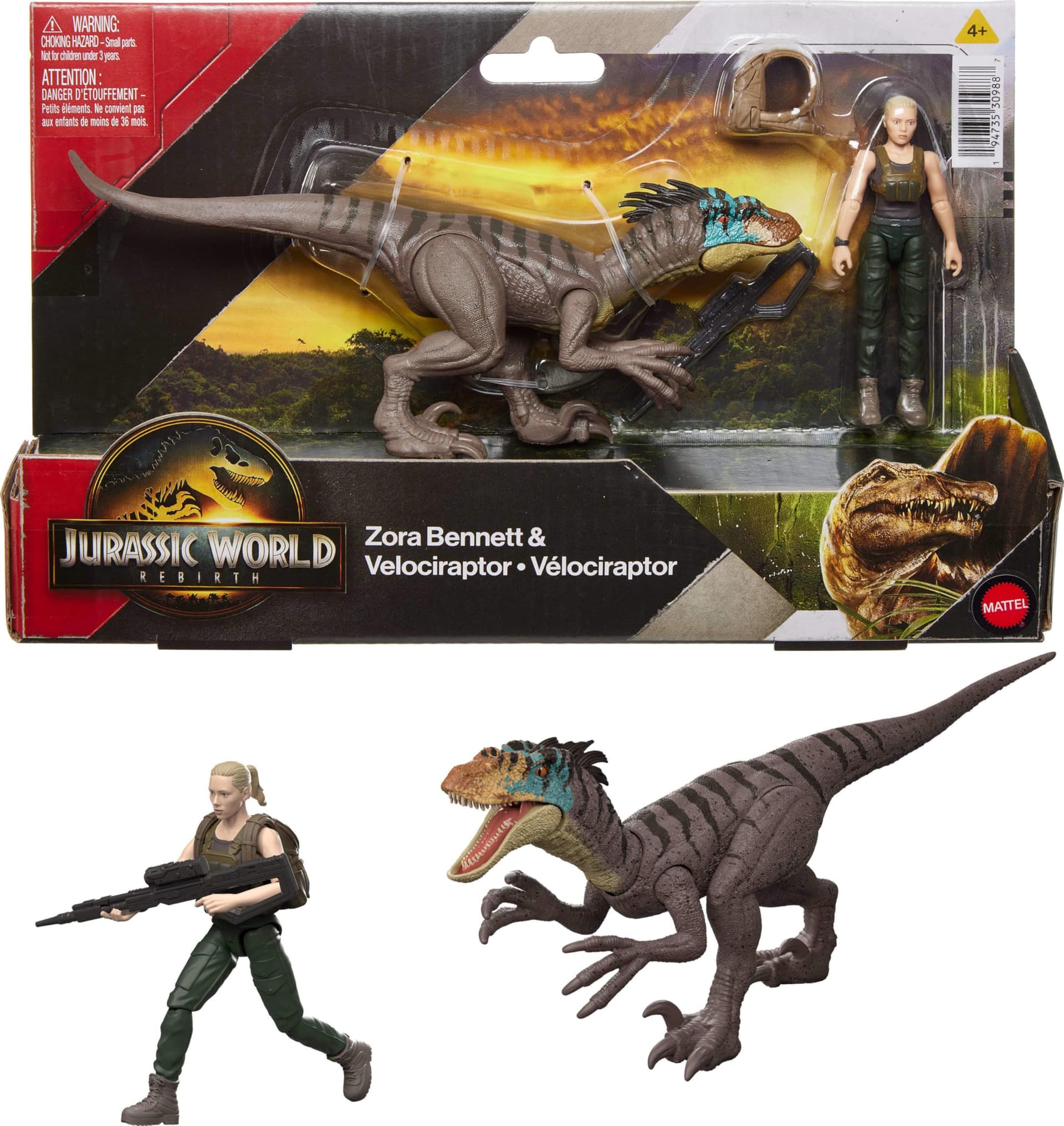 Mattel Jurassic World Rebirth Human & Dinosaur Figure Pack, Zora Bennett & Velociraptor, Movie-Accurate 3.75 Inch Scale, Posable Collectible - Image 1