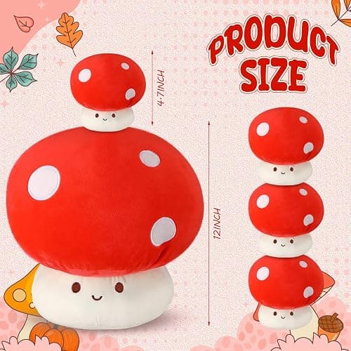 Fanfanwin 5 Pcs Mushroom Plush Pillow, 12 Inch 1 Large Mushroom Plush Pillow with 4 Small Stuffed Animals Hugging Room Decor Gift for Valentine thumbnail 2