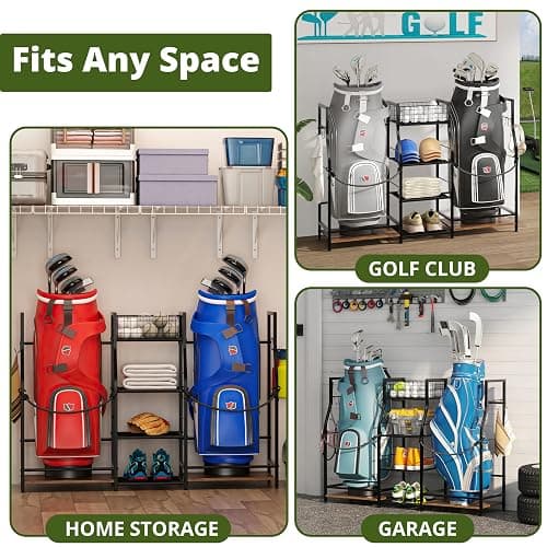 Jsskeeim Golf Bag Storage Organizer for Garage Organization, Golf Bag Stand for Golf Bag Accessories, Spacious Golf Rack for Golf Clubs & Golf Essentials, Ideal Golf Gifts for Men (Fits 2 Golf Bags) thumbnail 9