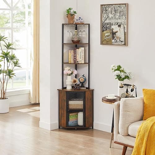 VECELO Corner Cabinet, Tall Storage Shelf, Bookshelf Display Shelves Rack for Living Room, Kitchen, Balcony, Small Space thumbnail 5