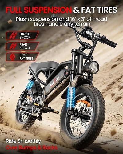 ADISTAR 16" Electric Bike for Adults/Teens, Peak 1500W & 65 Miles Long Range, 48V 15.6Ah Battery, Full Suspension Fat Tire All-Terrain EBike on Mountains,Snow,Sand,Black thumbnail 4