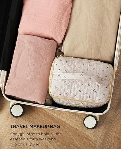 HBselect 2Pcs Travel Makeup Bag, Large Cotton Quilted Makeup Bag Cosmetic Bag Cute Make up Bag Toiletry Bags for Women Girls thumbnail 6