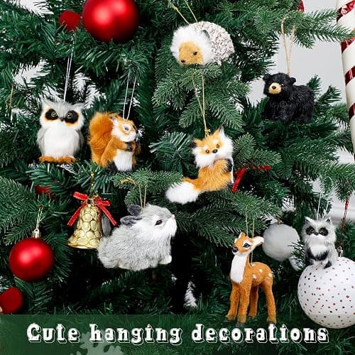 8 Piece Plush Animal Ornament Set - Woodland Fur Animal Friends - Xmas & Holiday Hanging Decorations thumbnail 6