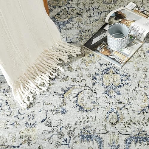 jinchan Runner Rug 2x5-2pcs Washable Hallway Rug Vintage Indoor Thin Retro Floor Cover Distressed Floral Country Lightweight Non Slip Carpet for Entryway Bathroom Kitchen Bedroom Living Room Blue - 2' x 5' (2pcs Light Weight) - Distressed Blue Multi thumbnail 9
