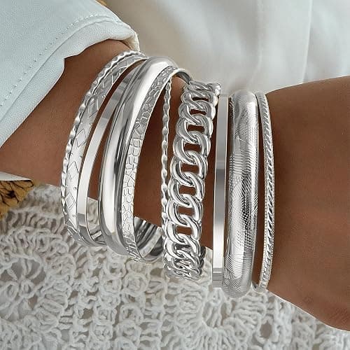 ÌF ME Gold Bangle Bracelets for Women, Indian Bangles Stackable Set, Multi Layer Textured 14K Gold Plated Chunky Bracelets Boho Jewelrys Set thumbnail 2