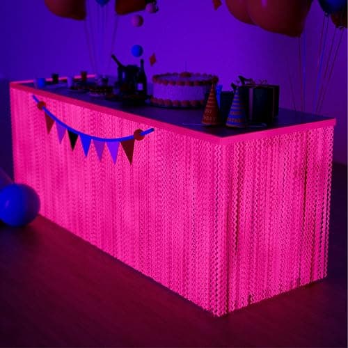 2Pack Neon Party Decorations Glow in The Dark Party Supplies Fluorescent Macaron Pink Wavy Tinsel Foil Fringe Table Skirts Black Light Reactive Perfect Table Decors For Glow Party Wedding Birthday - Image 1