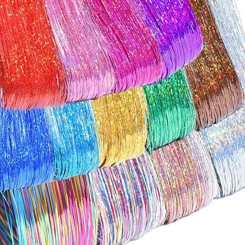 Hair Tinsel, Hair Tinsel Kit for Girls 9600 Strands Fairy Tinsel Hair Extensions Holographic Hair Tinsel Heat Resistant Colored Hair Glitter Christmas Party Festival (Dazzling Colors Series) thumbnail 3
