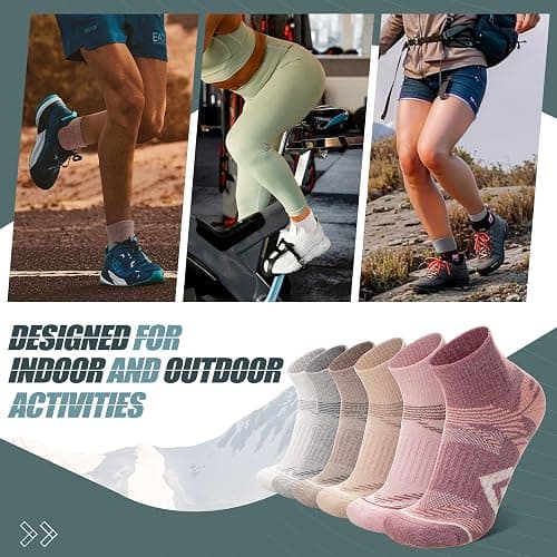 ANTSANG 6 Pairs Merino Wool Quarter Socks Running Walking Hiking Compression Support Breathable Thermal Warm Thick Cushion Ankle Unisex Socks for Women Men thumbnail 6