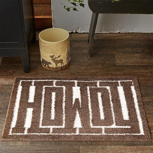 RoomTalks Howdy Bath Mat Brown Cowboy Country Rustic 16''W x 24''L Bathroom Mat Non Slip Rubber Backed Washable, Shouthwestern Wild West Texas Shaggy Microfiber Shower Bath Rug thumbnail 3