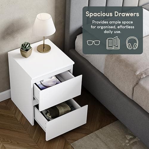 Vida Designs Denver Large 2 Drawer Bedside Chest | White | Space-Saving Storage | 52H x 39.5W x 39.5D cm | Large Side Table | Minimal | Smooth Metal Runner | Modern Bedroom Nightstand Unit thumbnail 6